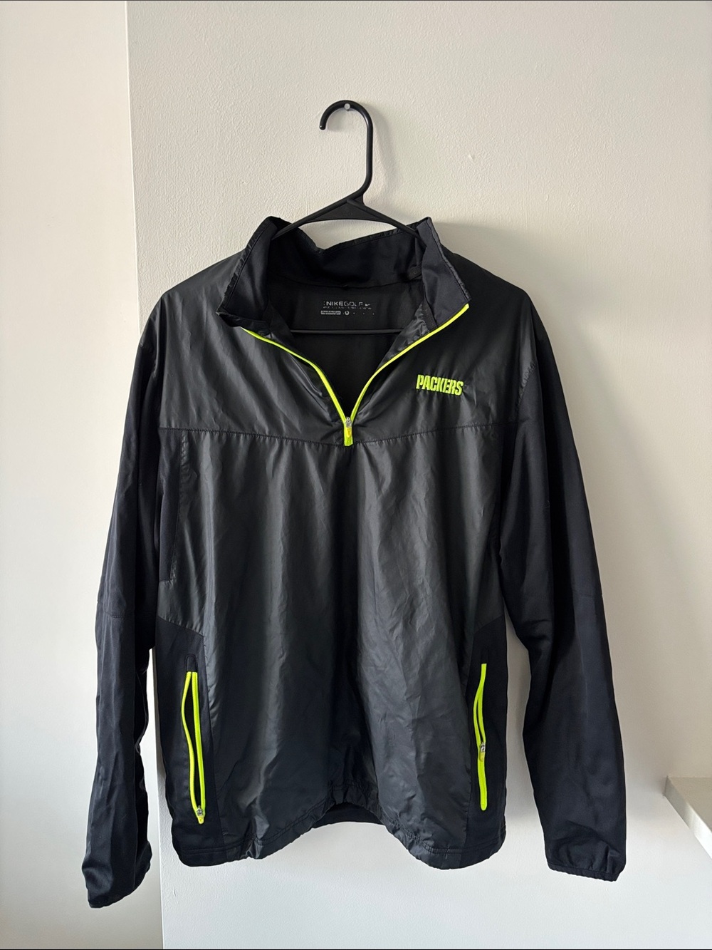 Nike Golf Packers Black Windbreaker with Neon Trim